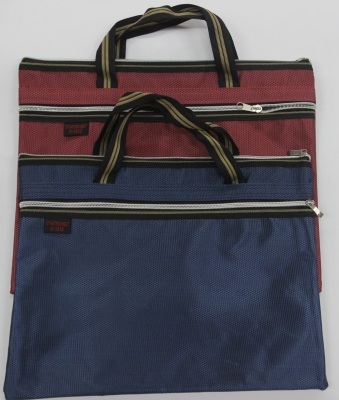 File Bag 117 Two-Color Figured Cloth Handheld Double Deck File Bag Zipper Bag Edge Sliding Bag
