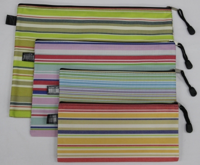 Color Stripe Cloth File Bag Mesh Bag Zipper Bag Edge Sliding Bag
