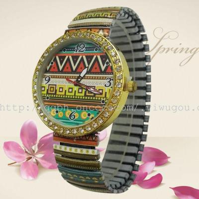 Retro diamond watch printing spring with folk style jewelry table