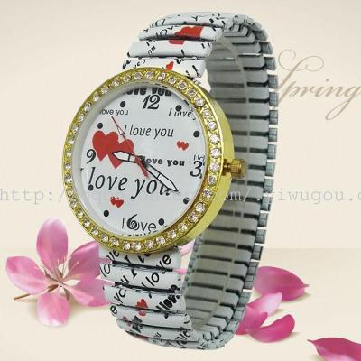 Retro diamond watch table printing spring with elastic band