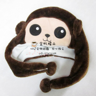 Foreign trade export children winter embroidered monkey cartoon hat adult short - style synthetic wool animal hat.