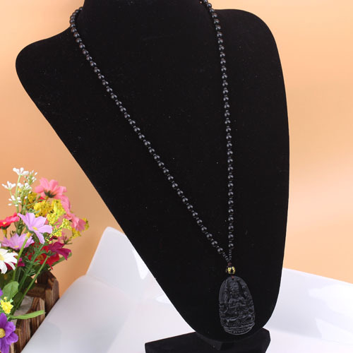 Obsidian Long Necklace Twelve Constellations Necklace round Beads Sweater Chain Pendant Ornaments