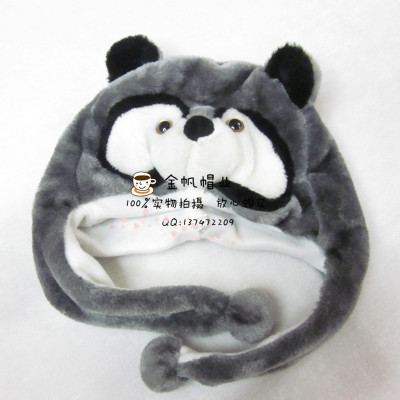 Foreign trade export children winter grey raccoon cartoon hat adult short - style synthetic wool animal hat.