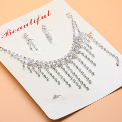 Bridal Wedding Simple Rhinestone Korean Style Necklace Ring Earring Bracelet 4 PCs Set Wedding Jewelry