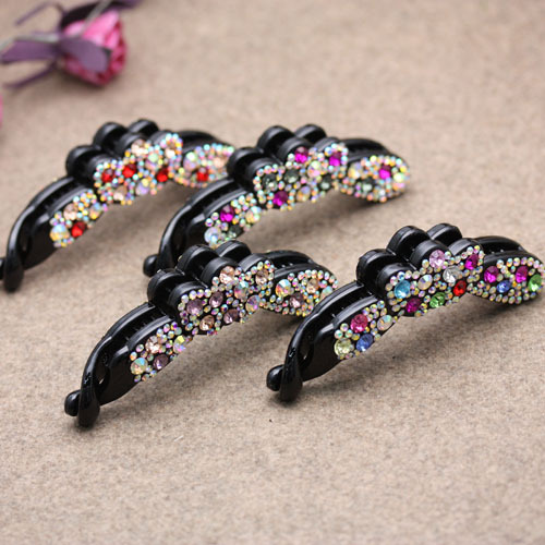 Korean Acrylic Full Diamond Large Particle Swarovski Diamond Colorful Crystals Banana Clip Black Vertical Clip Acrylic