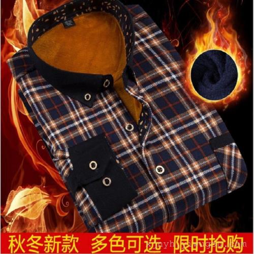 fuzhuo bird men‘s shirt fleece-lined thickened middle-aged autumn and winter business plaid warm shirt long sleeve shirt