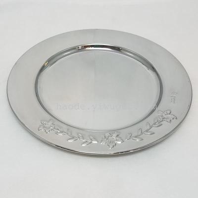 Factory Direct Sales Stainless Steel Vanilla Embossed Plate Deepening Soup Plate Western Cuisine Plate