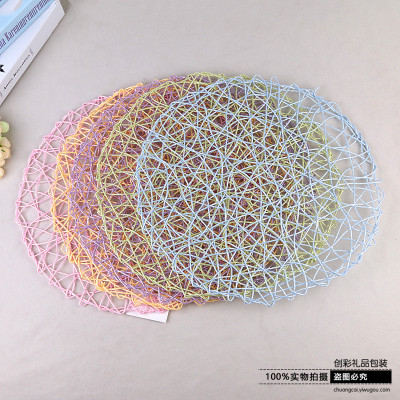 Hand woven paper Placemat coasters circular transparent film insulation pad pad