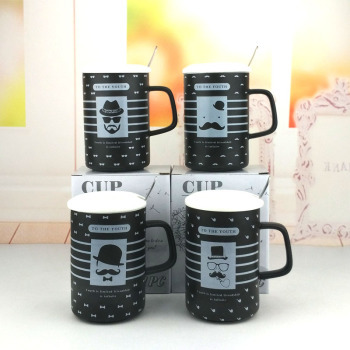Manufacturers selling the classic black beard square mug with cover with the ceramic mug