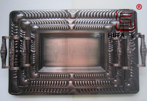 trapezoidal square plate plated red copper bronze （side flower a） three-piece plate..