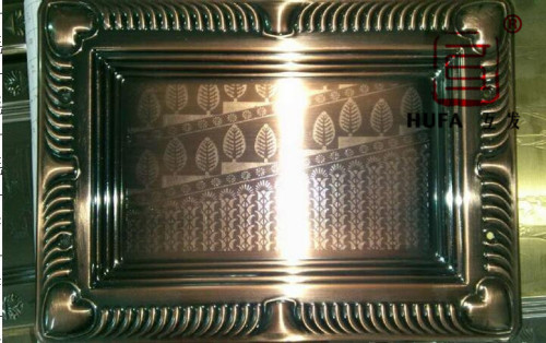 trapezoidal square plate plated red copper bronze （side flower a） （knurling） three-piece set..