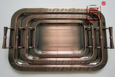 Stainless Steel Flat Edge Square Plate Plated Red Copper. Bronze Craft Plate Three-Piece Plate