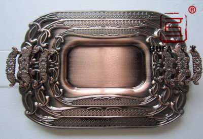 Gold Plated Square Plate Plated Red Copper. Bronze Arab Plate Three-Piece Plate