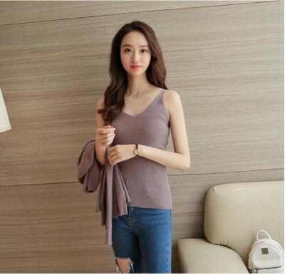 The new fashion color sling two piece V neck sweater knit shirt cardigan