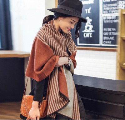Elegant temperament vertical stripes double-sided cashmere scarf ladies warm and long dual shawl