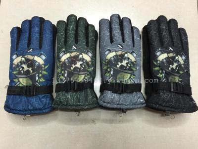 2016 new autumn and winter thermal insulation cotton cycling gloves men's cold and thick anti-slip cotton gloves.