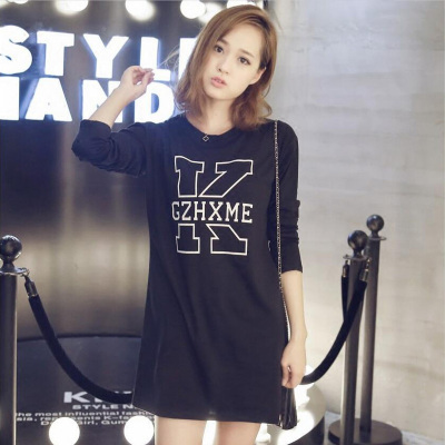 Spring and autumn and the Korean version of the new Lady White Black women's long letters long sleeved dress