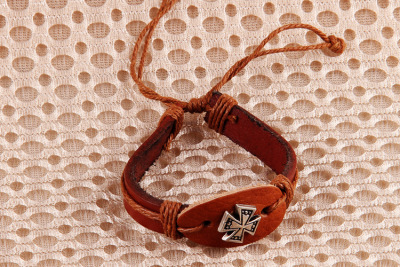 Exotic Hitler logo leather alloy hand woven Bracelet