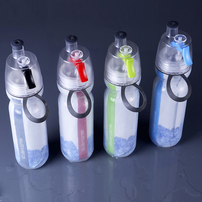 Summer New Bicycle Sports Kettle PE Double-Layer Plastic Cups Cold Insulation Function Spray Cycling Water Cup