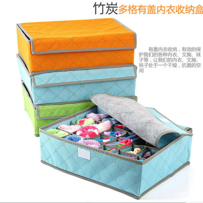24 Grid Bamboo Charcoal Storage Box Underwear Socks Soft Cover Colorful Bamboo Charcoal Storage Box