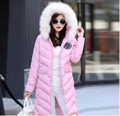 The new Korean girls fashion coat thick long large size women big fur collar female cotton