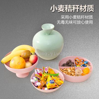 Wheat Straw Apple Fruit Plate Creative Three-Layer Fruit Pot Candy Box Fruit Basket 035-736b