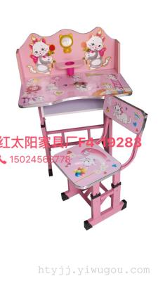 beautiful cat pattern learning desks and chairs, student class desks and chairs, color cartoon study desks and chairs1