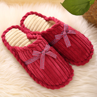 High-grade corduroy couples and women wear non slip home warm winter soft cotton slippers