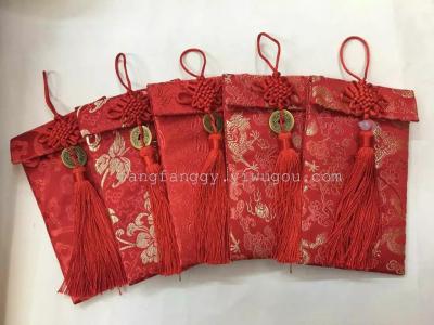 Chinese Knot Ethnic Style Brocade Fabric Red Envelope RMB 10,000 Vertical Seal Wedding Modified Birthday Full Moon Wedding Bag