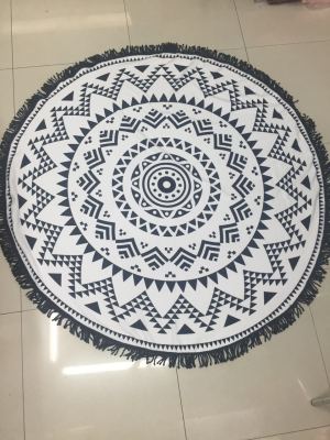 Ultrafine printed circular beach towel with extra-large cotton fringe round blanket bath towel