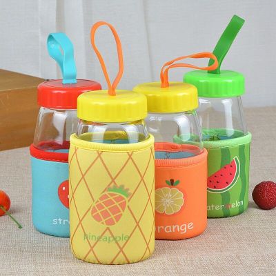 Creative Cute Borosilicate Glass Cup with Cloth Cover Small Water Cup Insulation Non-Slip Portable Leakproof Lemon Cup Tea Cup