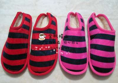 Inner and outer winter striped half with slippers men and women can make custom cotton slippers indoor slippers.