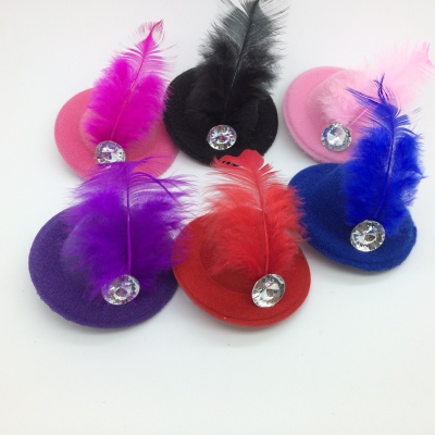Korean children's hair accessories cute stage show feather diamond wool bowler hat straw hat hairpin trumpet wholesale