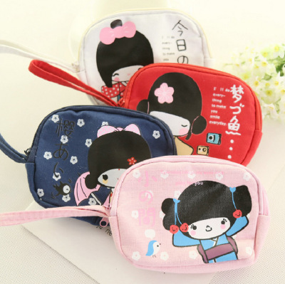 Women's boutique canvas zero purse cute cartoon double zipper small purse female bag
