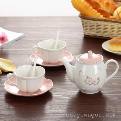 Japan style relief cherry coffee pot coffee cup dish gift set ceramic tea set