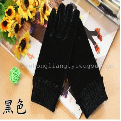 Multicolor velvet gloves full elastic cuff warm winter lady Korean outdoor riding Fitness Gloves