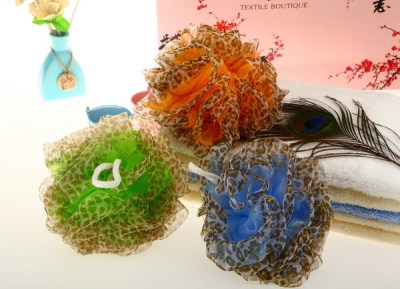 Qingzhi High Quality Mesh Sponge Discount Supply Leopard Print Silk Edge Bath Ball Color Nylon Bath Ball Bath Ball