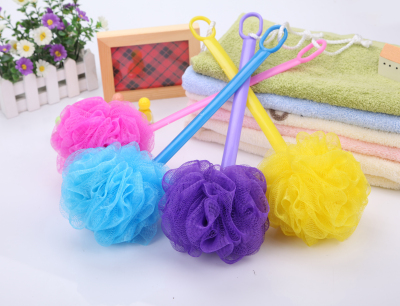 Qingzhi Brand Small Size Plastic Long Handle Mesh Sponge Ball Bath Brush Small Size Bath Brush Wash Cloth