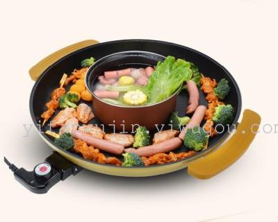 Multi function large size round barbecue hot pot integrated machine