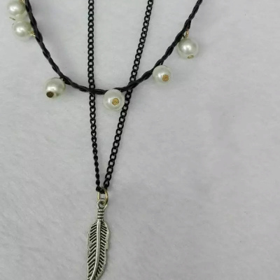 Japan and South Korea long necklace with Pearl Pendant all-match female with leaves