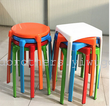 Simple, Colorful, Strong and Durable Plastic Square Stool, round Stool Thickened Stacked Plastic Stool for Adults
