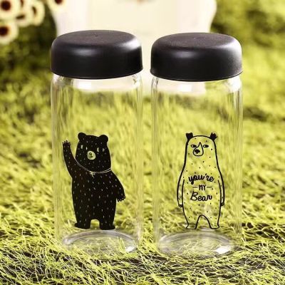 Creative heat resistant glass wide mouth straight cup run amount of black and white bear cup cocoa Kingdom cup