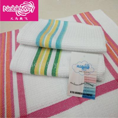 Pure Cotton Clear Strip Water Absorption Tea Towel Kitchen Napkin Napkin Rag Towel Wholesale