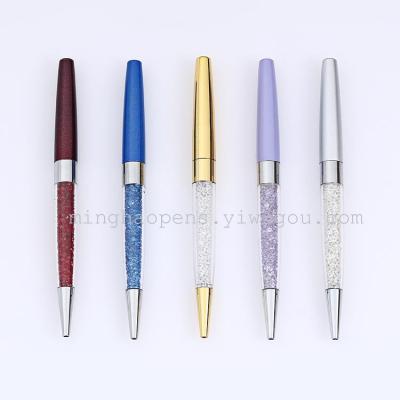 Flat bottomed crystal pen metal pen