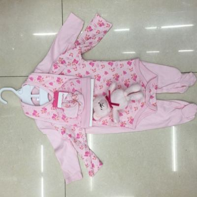 Baby romper Jumpsuit cotton spring summer hat Socks 6 piece cartoon baby clothes clothes