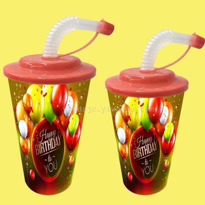 Plastic cup with cover glass 3D promotion students drink drink juice cup cup children