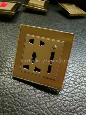 Cecil electric champagne gold five hole double USB wall switch