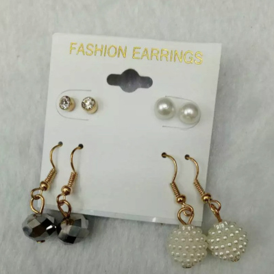 South Korea with two pairs of Black Crystal Pearl Earrings all-match creative jewelry