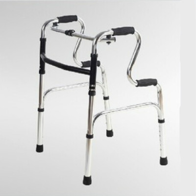 Medical foldable stainless steel double bend walker toilet armrest booster, four-legged crutch medical supplies.