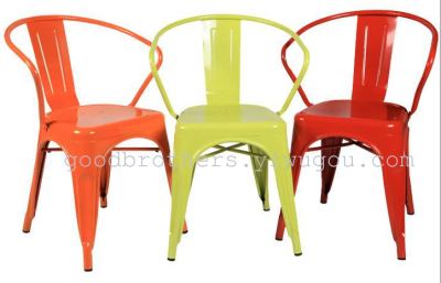 European Outdoor Armrest Iron Chair Leisure Furniture Metal Desks and Chairs Metal Iron Chair Many Styles